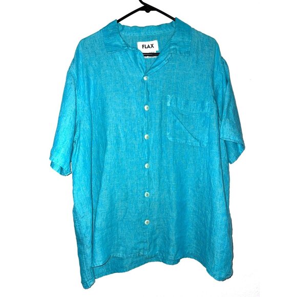 Flax Heathered Turquoise Linen Button Down Tunic Top Size M - Picture 1 of 6